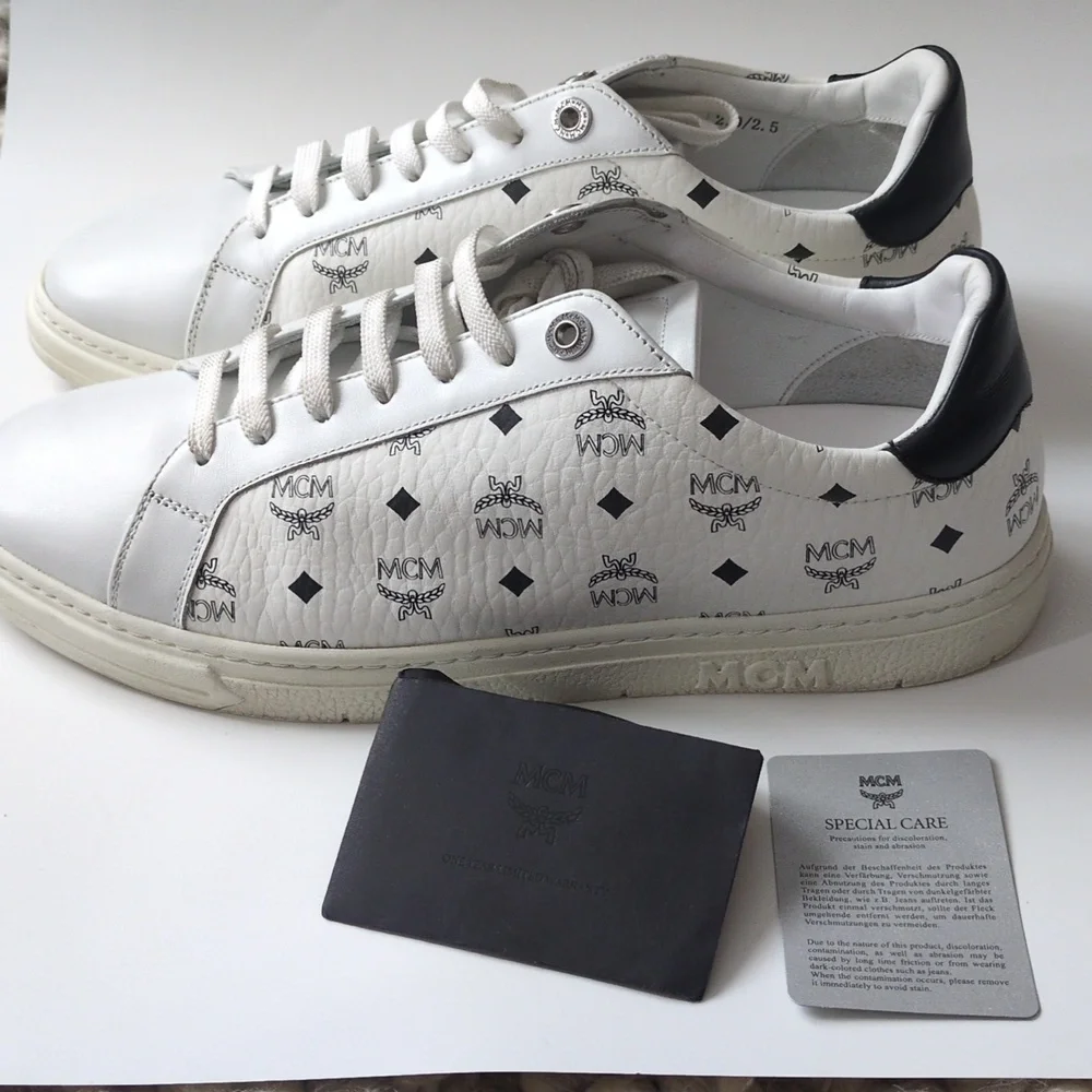 MCM Terrain Monogram Derby White Black Lace Up Leather Sneaker EU 42/US 9 In Box